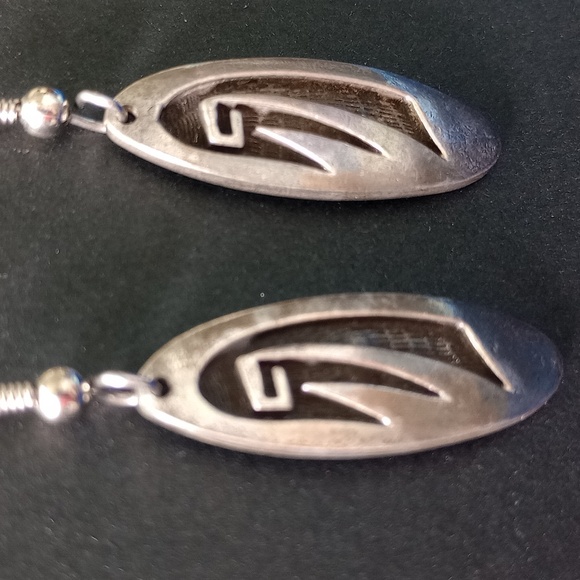 Native American Sterling Silver Overlay With Tribal Design Dangle Earrings - Picture 4 of 12
